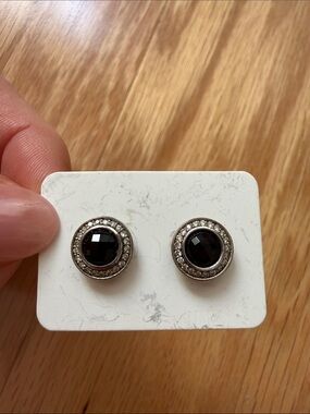 David Yurman Black Onyx and Pavé Silver Round Stud Earrings